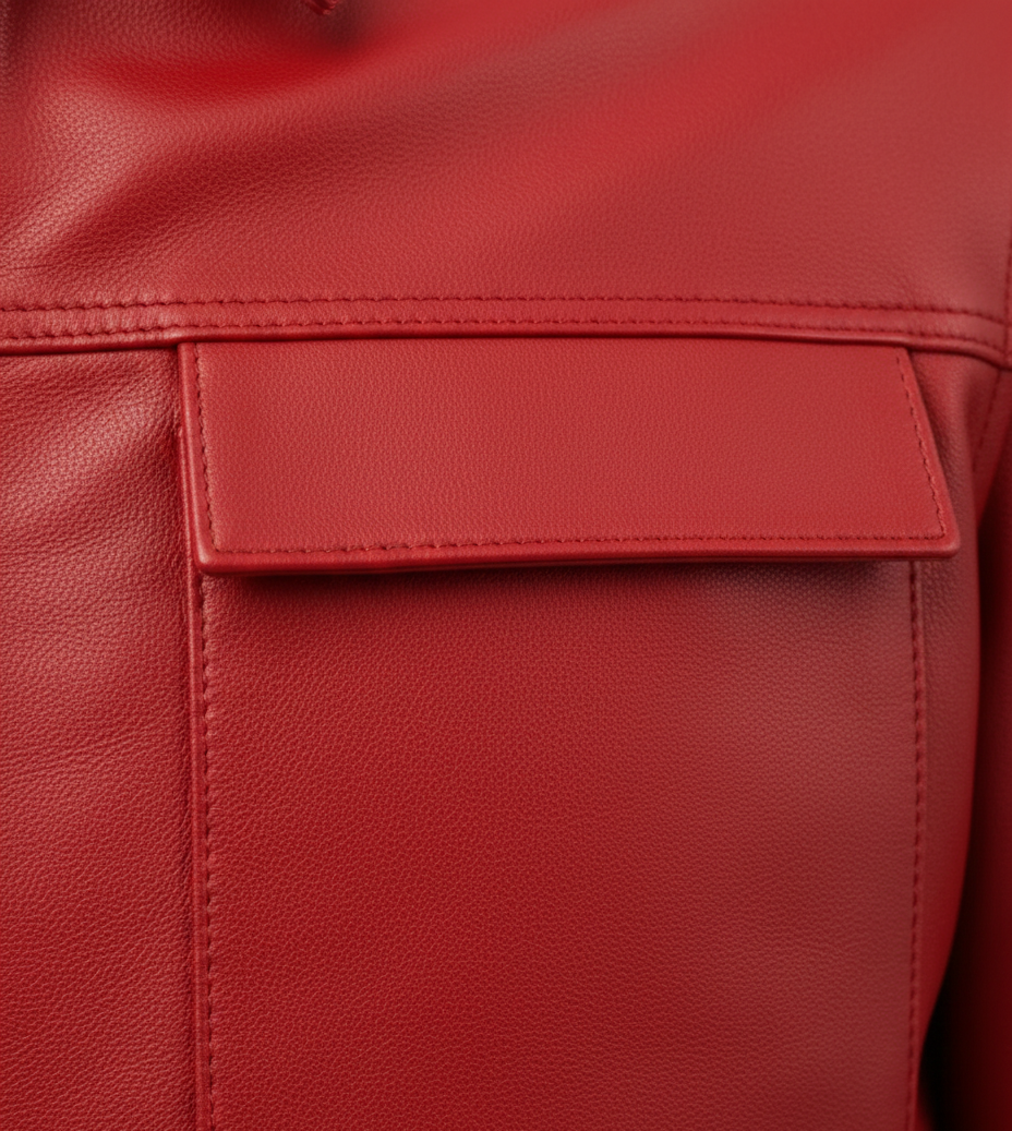 MRKSHI CASA — Lamb Nappa leather Jacket in Red, leather detail