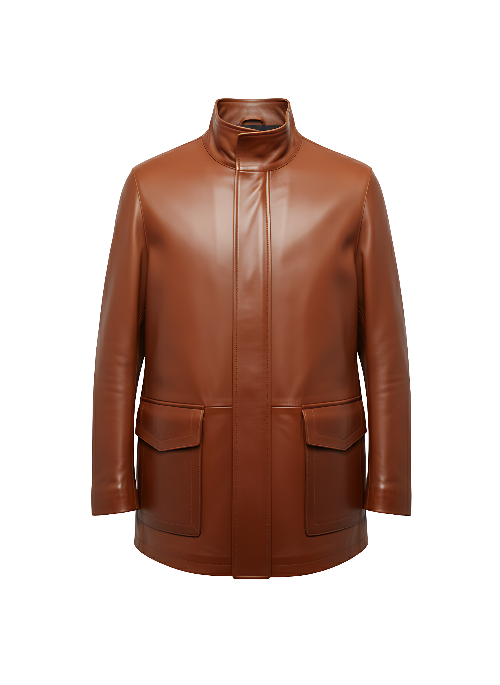 MRKSHI CANADA — Smooth Leather leather Coat in Tobacco, front view