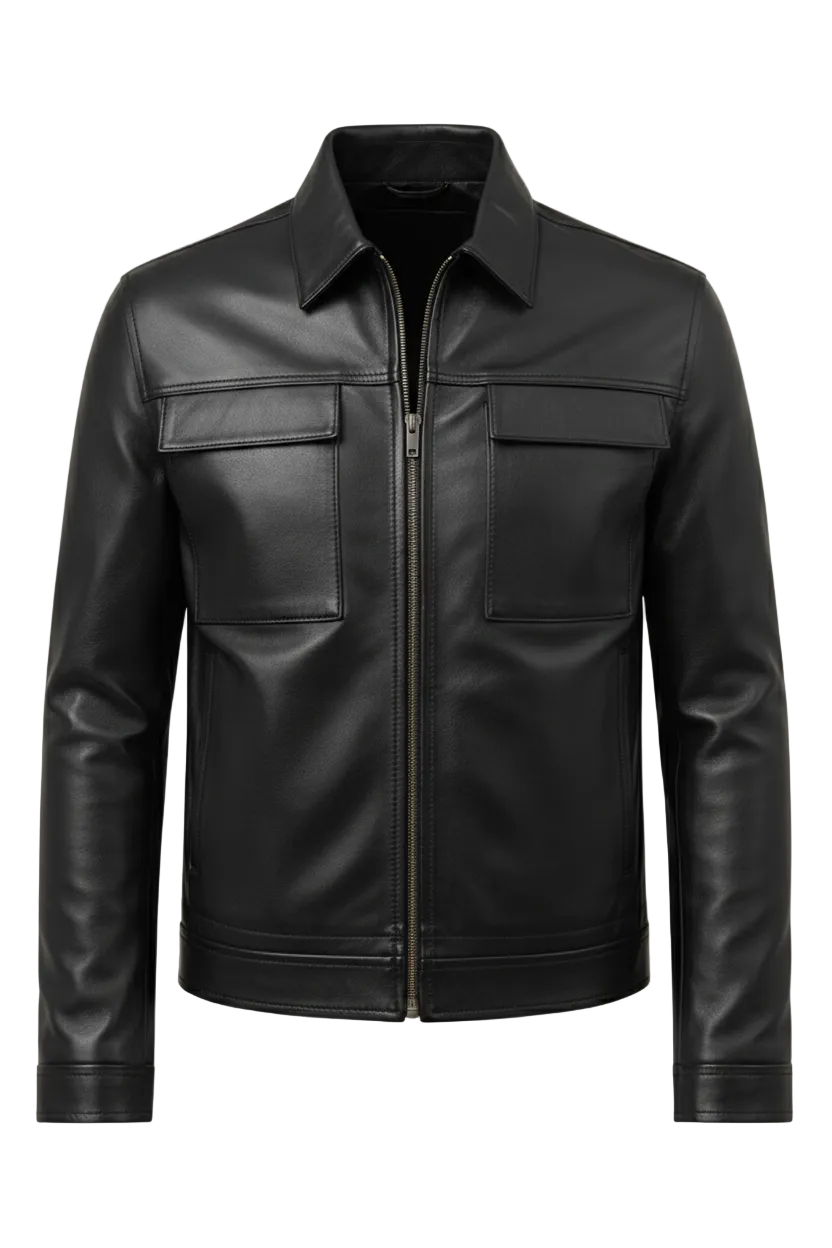 MRKSHI CASA — Lamb Nappa leather Jacket in Black, front view