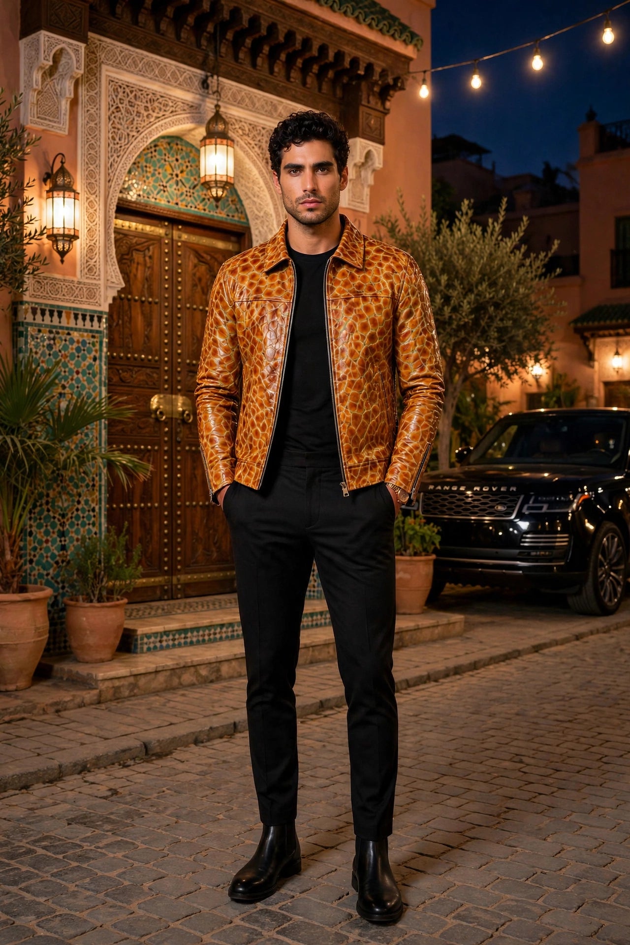 MRKSHI AMBER SCALE — Calf leather Jacket in Original, leather detail