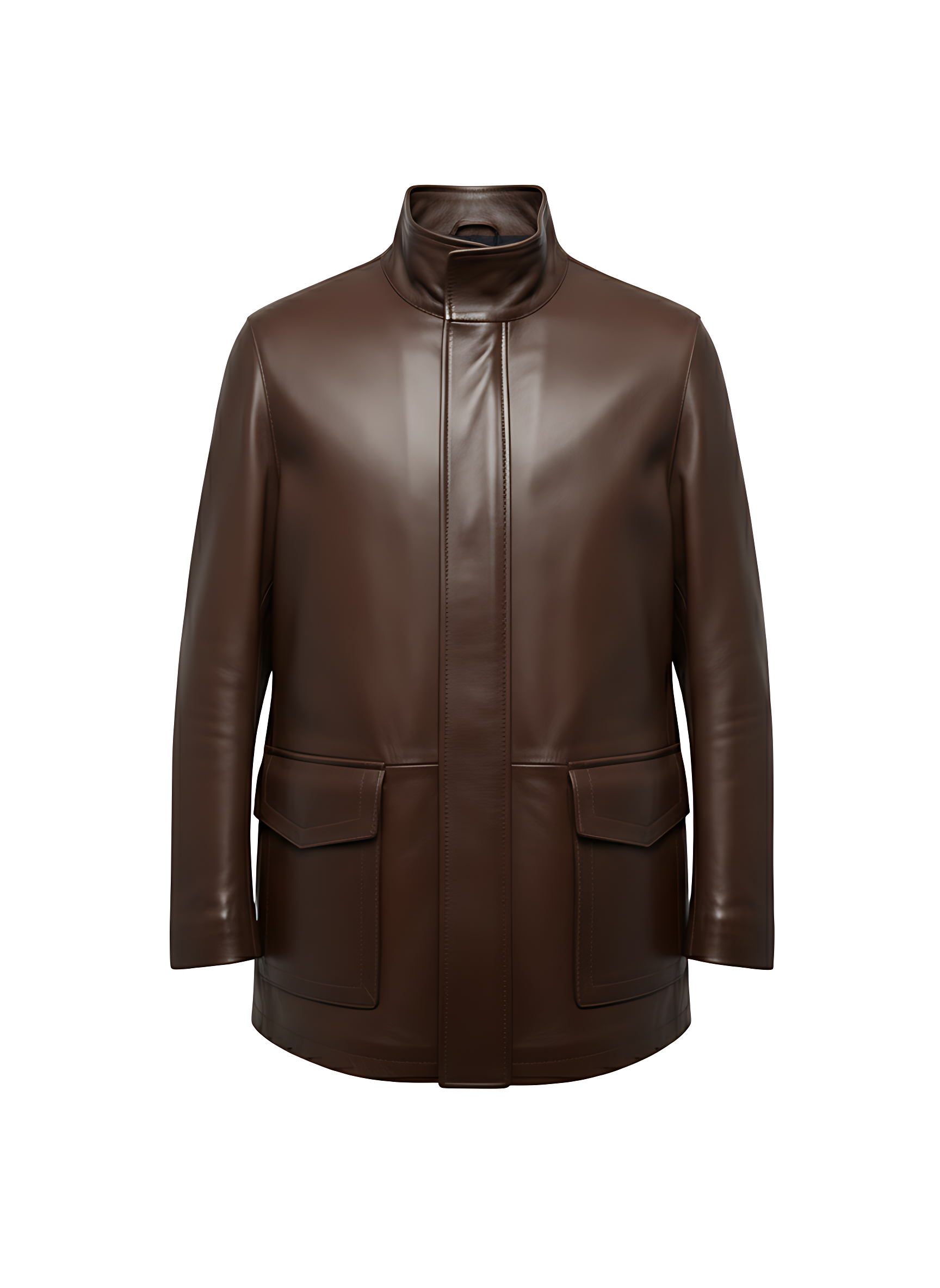 MRKSHI CANADA — Smooth Leather leather Coat in Brown, front view