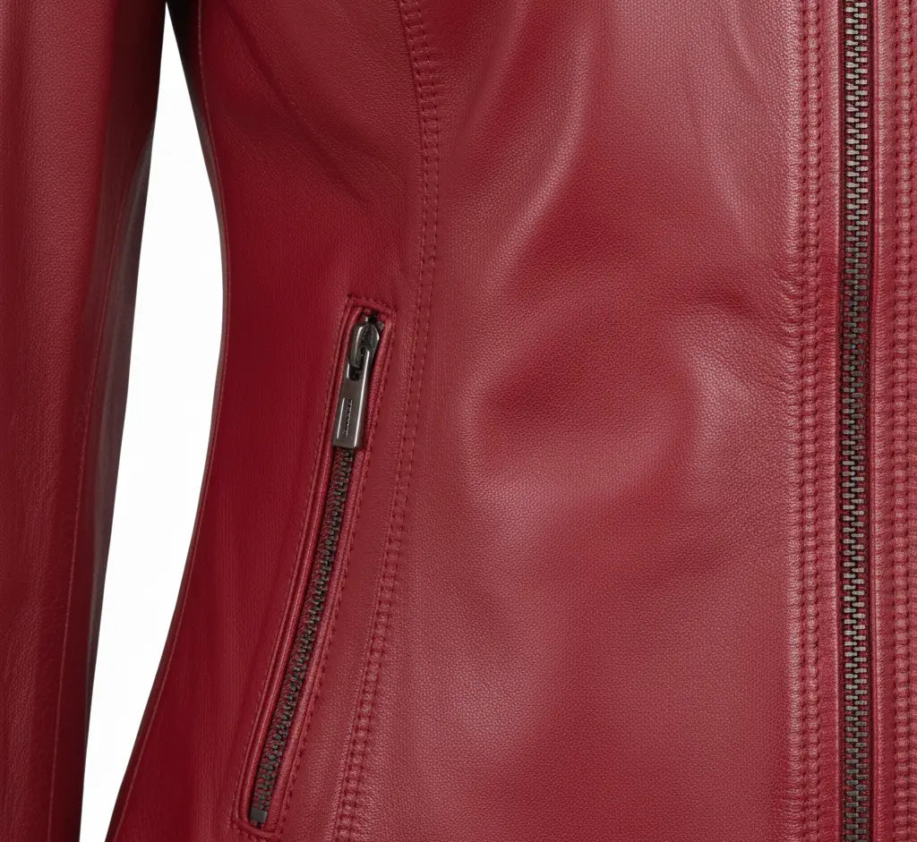 MRKSHI FORD — Lamb leather Jacket in Red, leather detail