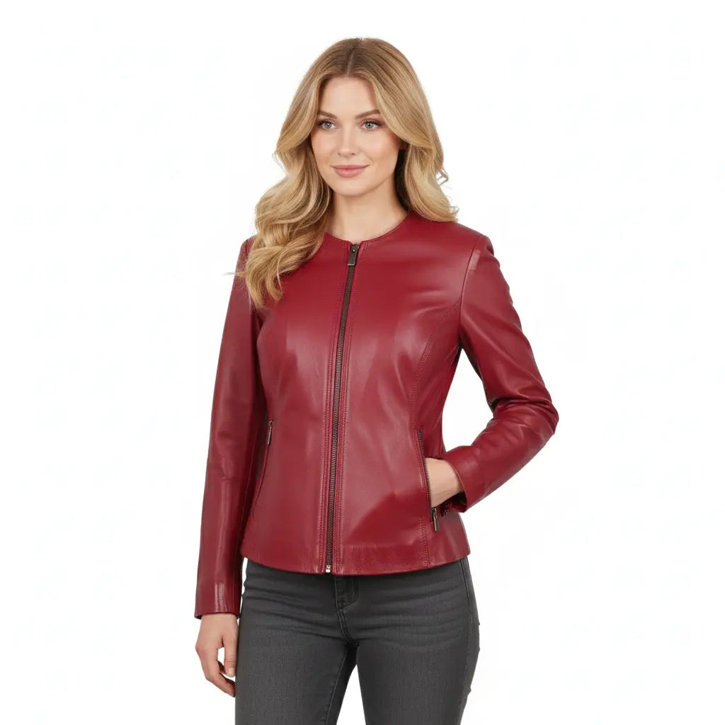 MRKSHI FORD — Lamb leather Jacket in Red, three quarter view