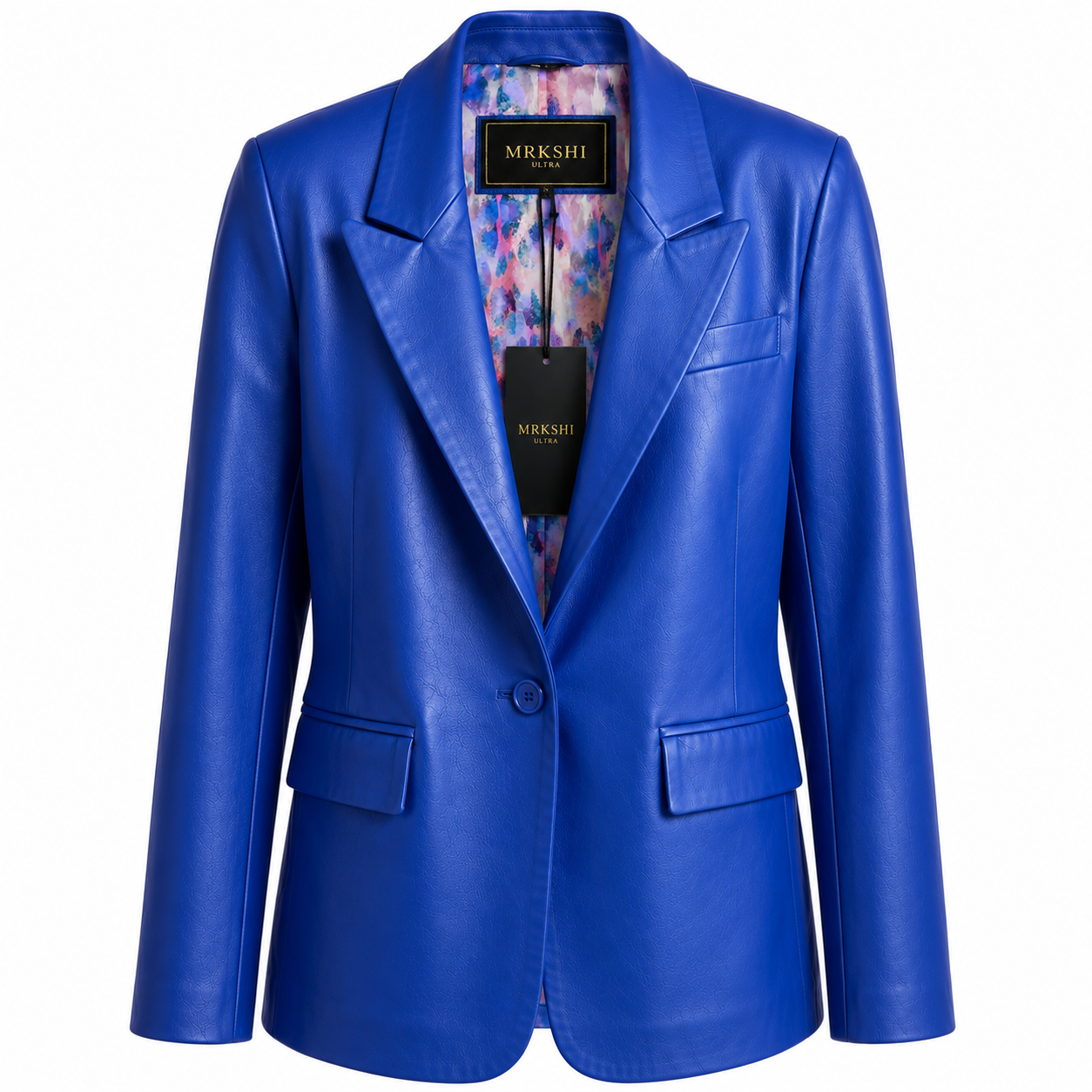 MRKSHI SIENNA — Lamb Nappa leather Blazer in Blue, front view