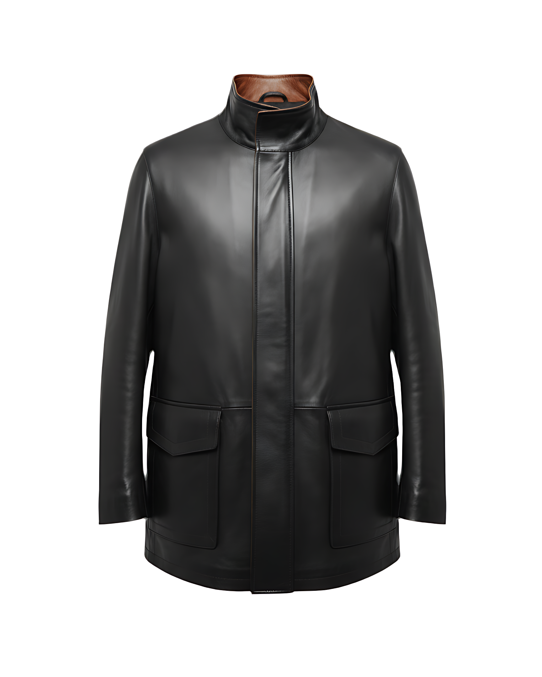 MRKSHI CANADA — Smooth Leather leather Coat in Black, front view