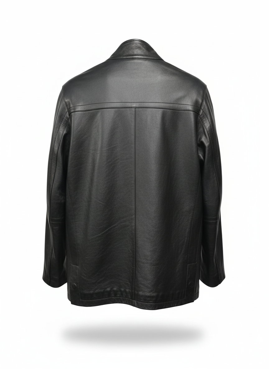 MRKSHI CANADA — Smooth Leather leather Coat in Black, side view