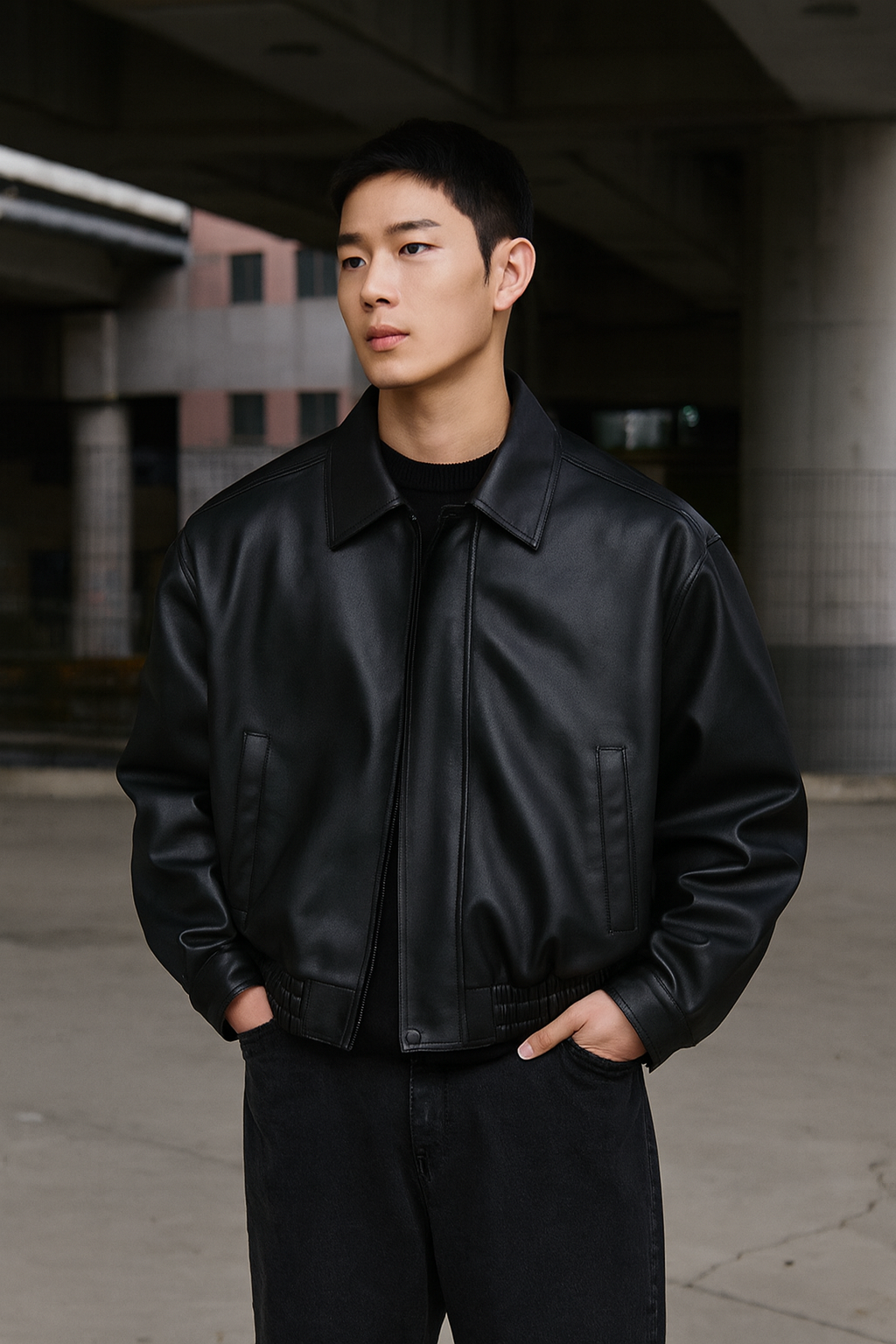 MRKSHI CASABLANCA — Lamb Nappa leather Jacket in Black, leather detail