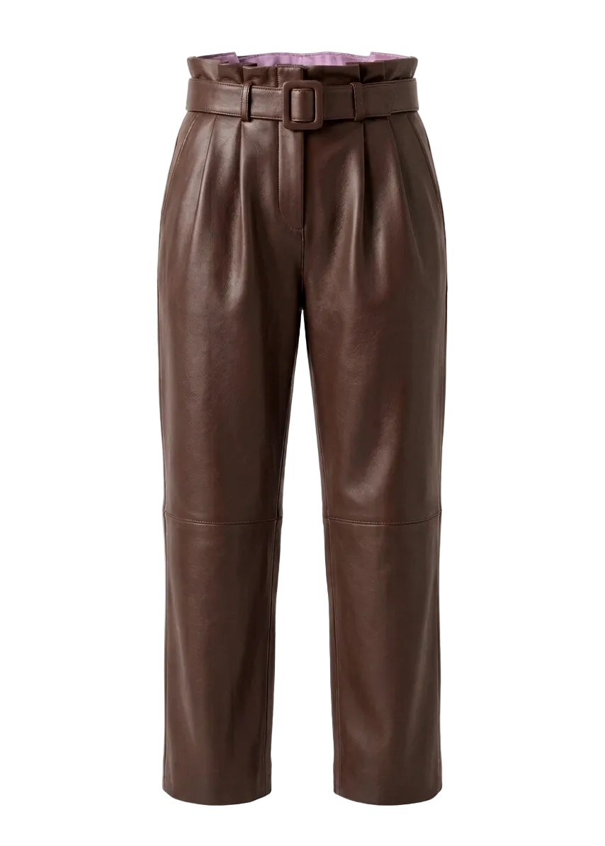 MRKSHI ANKLE — Smooth Leather leather Pants in Brown, front view