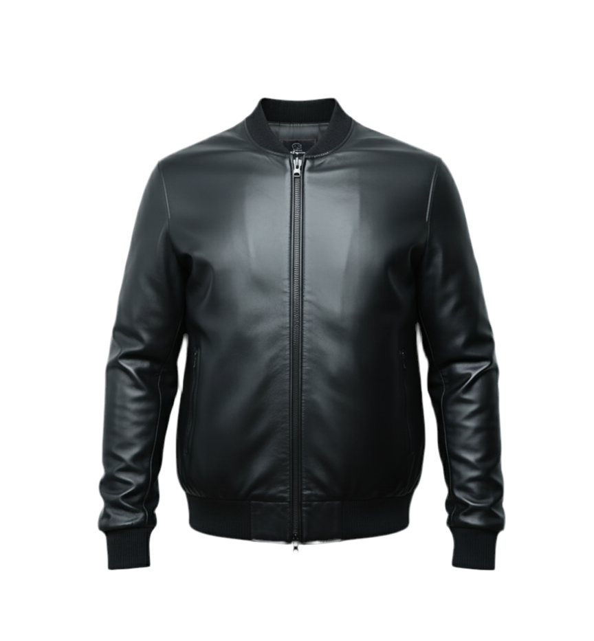 MRKSHI BOMBER — Lamb Nappa leather Jacket in Black, front view