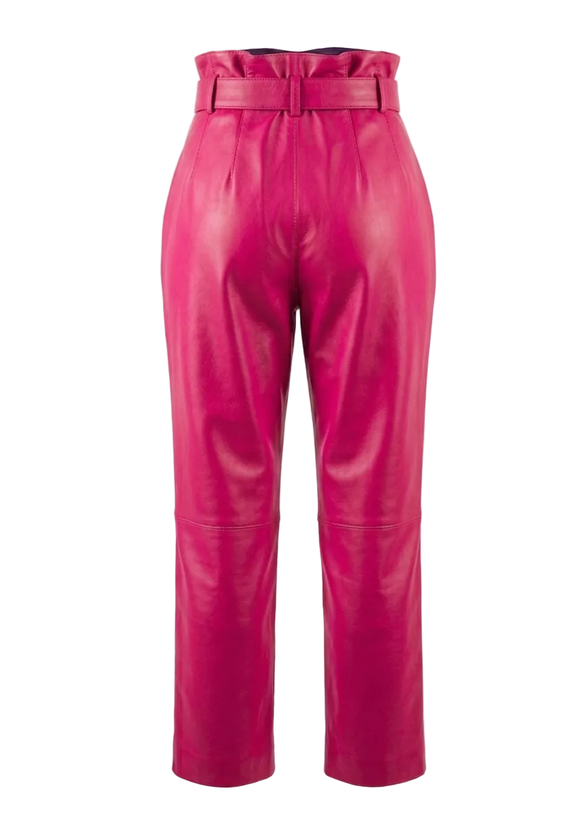 MRKSHI ANKLE — Smooth Leather leather Pants in Fuchsia, back view