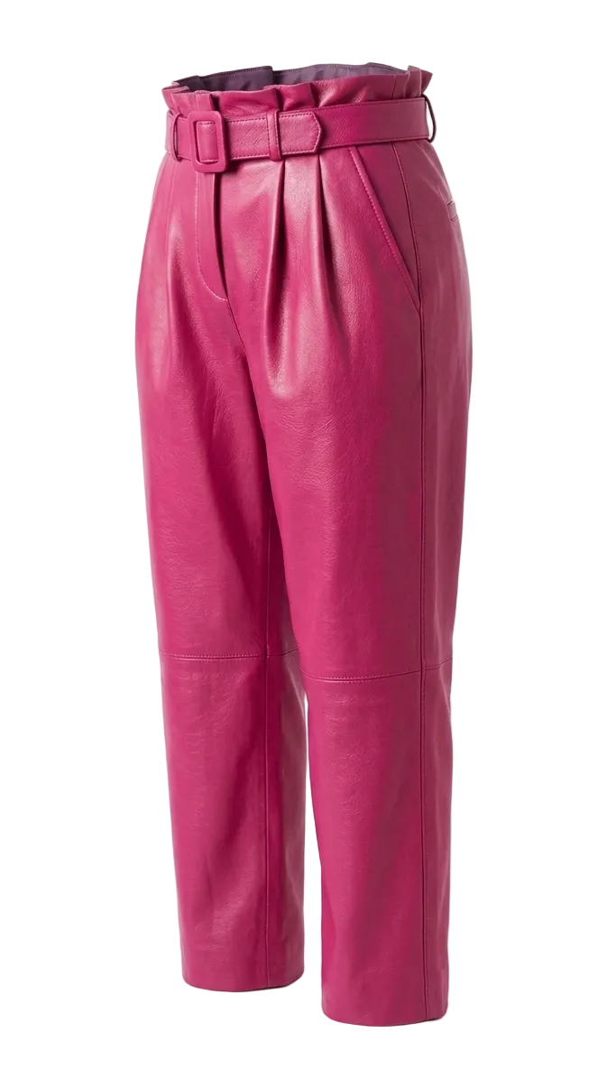 MRKSHI ANKLE — Smooth Leather leather Pants in Fuchsia, leather detail