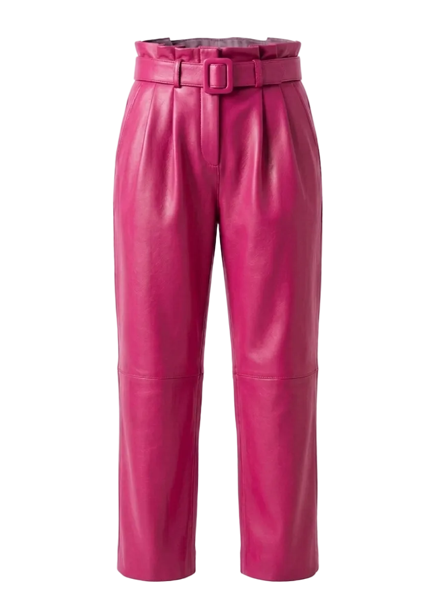 MRKSHI ANKLE — Smooth Leather leather Pants in Fuchsia, front view