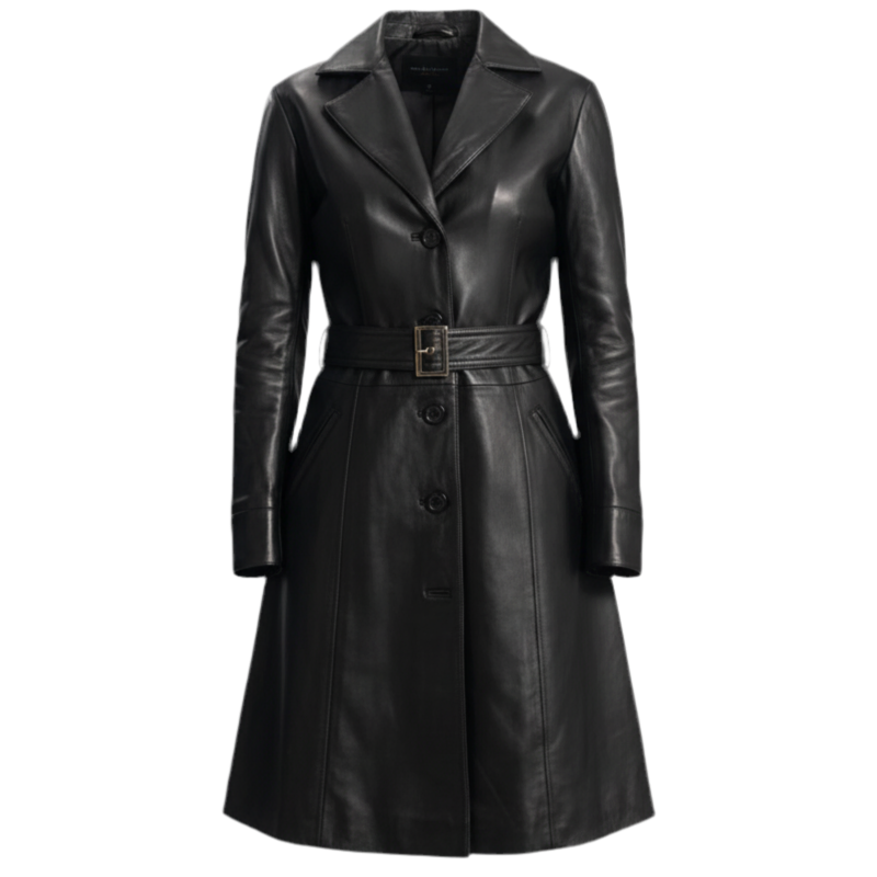 MRKSHI CARMEN — Smooth Leather leather Coat in Black, front view