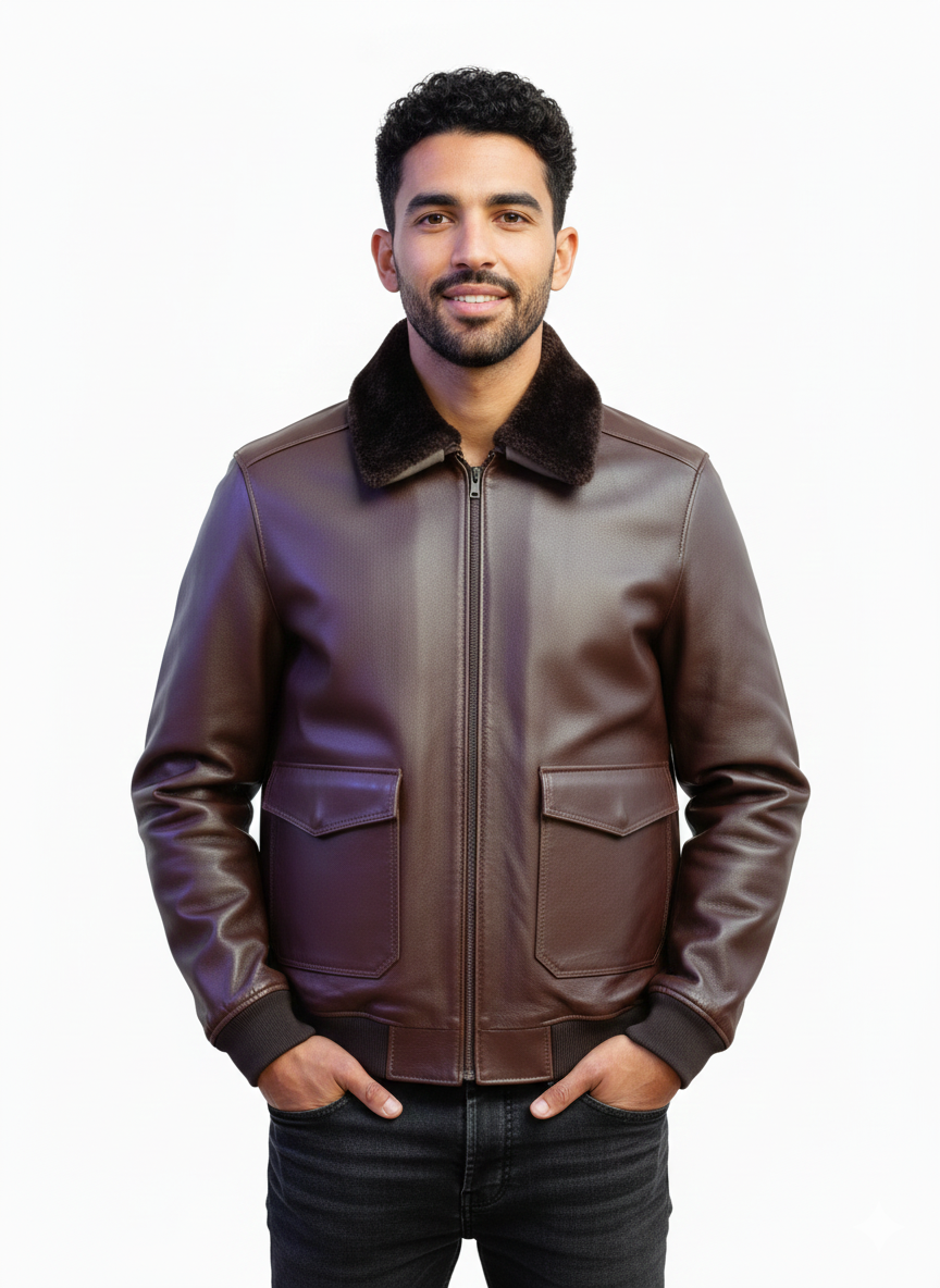 MRKSHI AIRMARE — Lamb leather Jacket in Brown, leather detail
