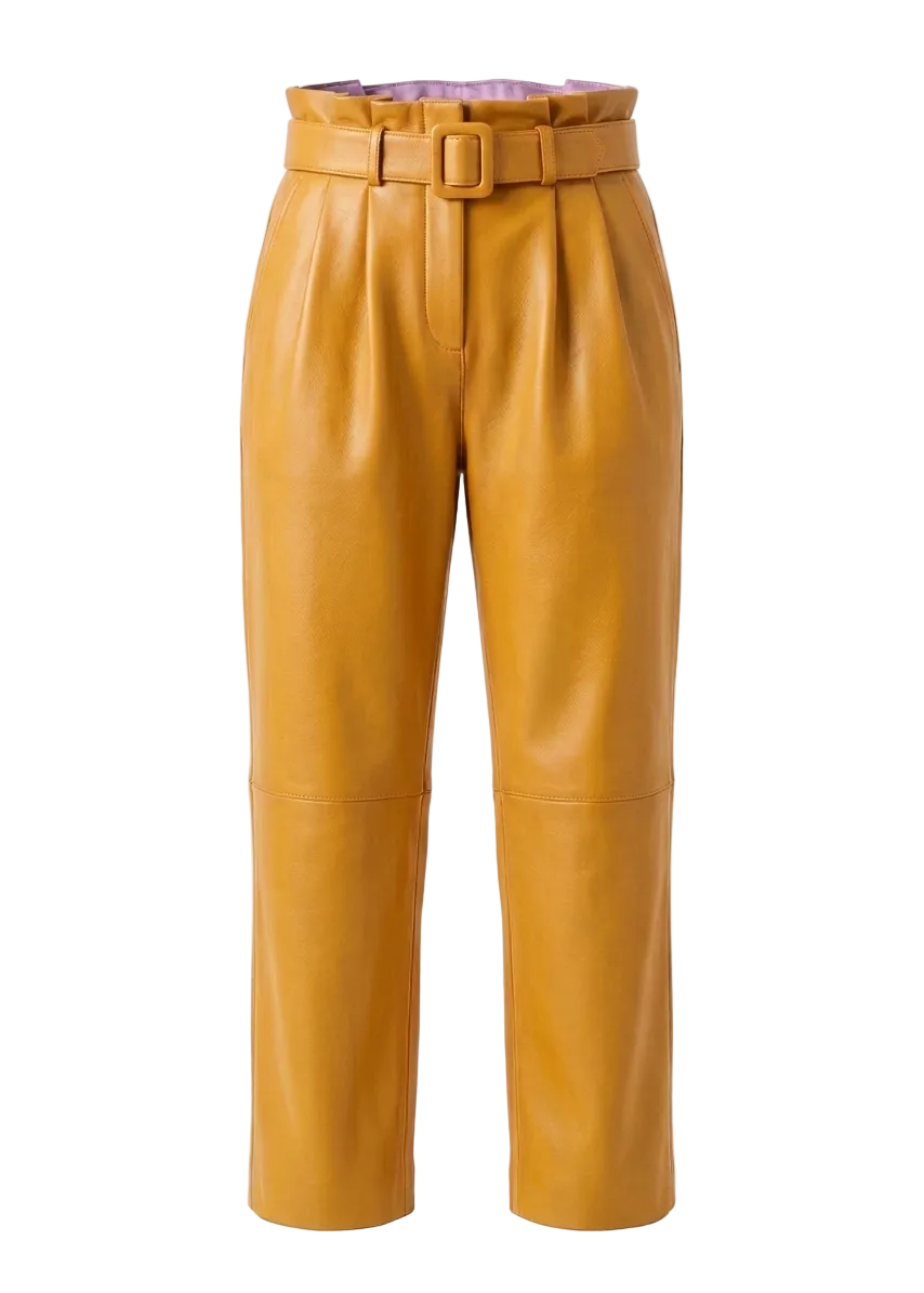 MRKSHI ANKLE — Smooth Leather leather Pants in Yellow, front view