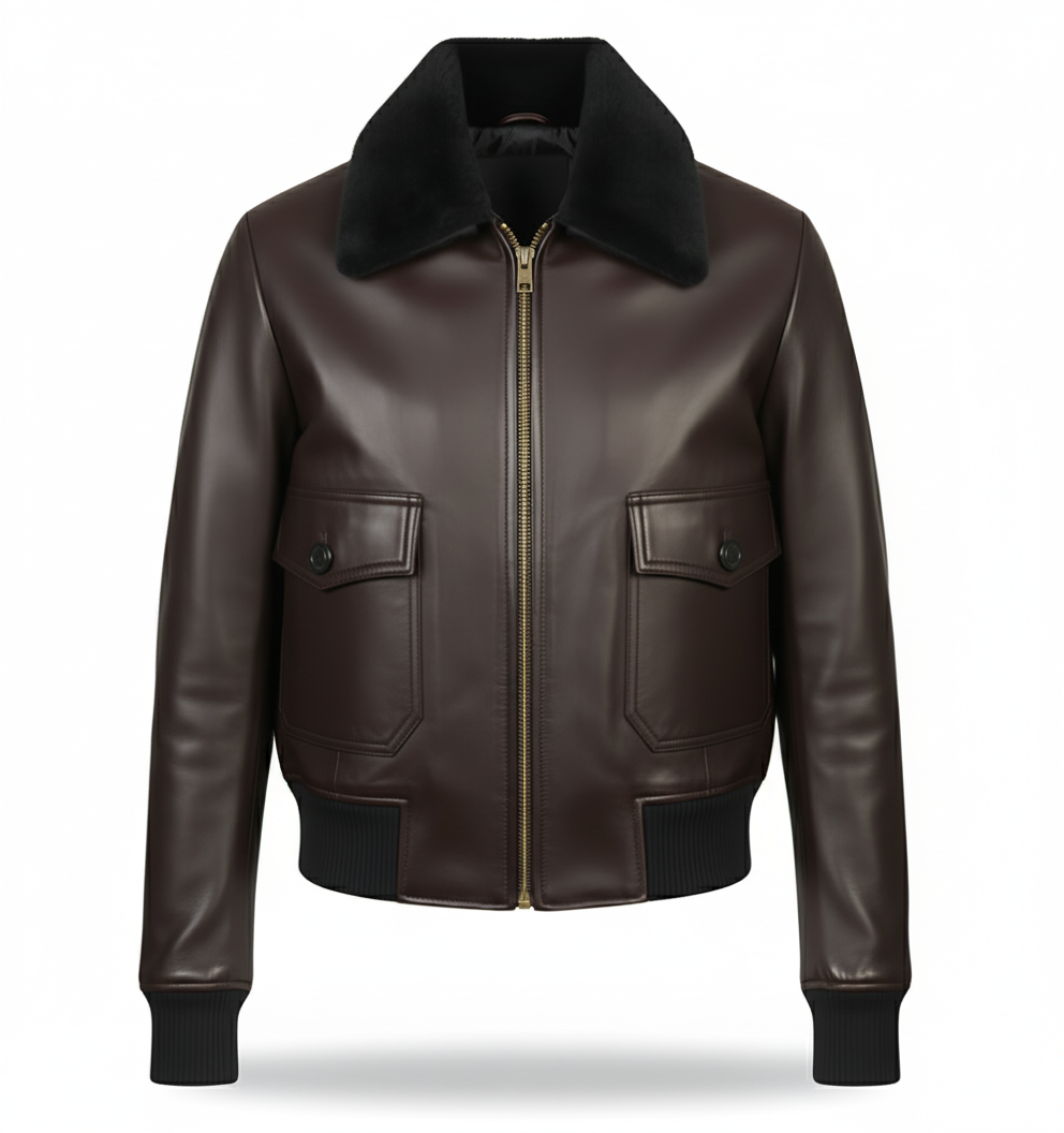 MRKSHI AMBRE — Lamb leather Jacket in Brown, front view
