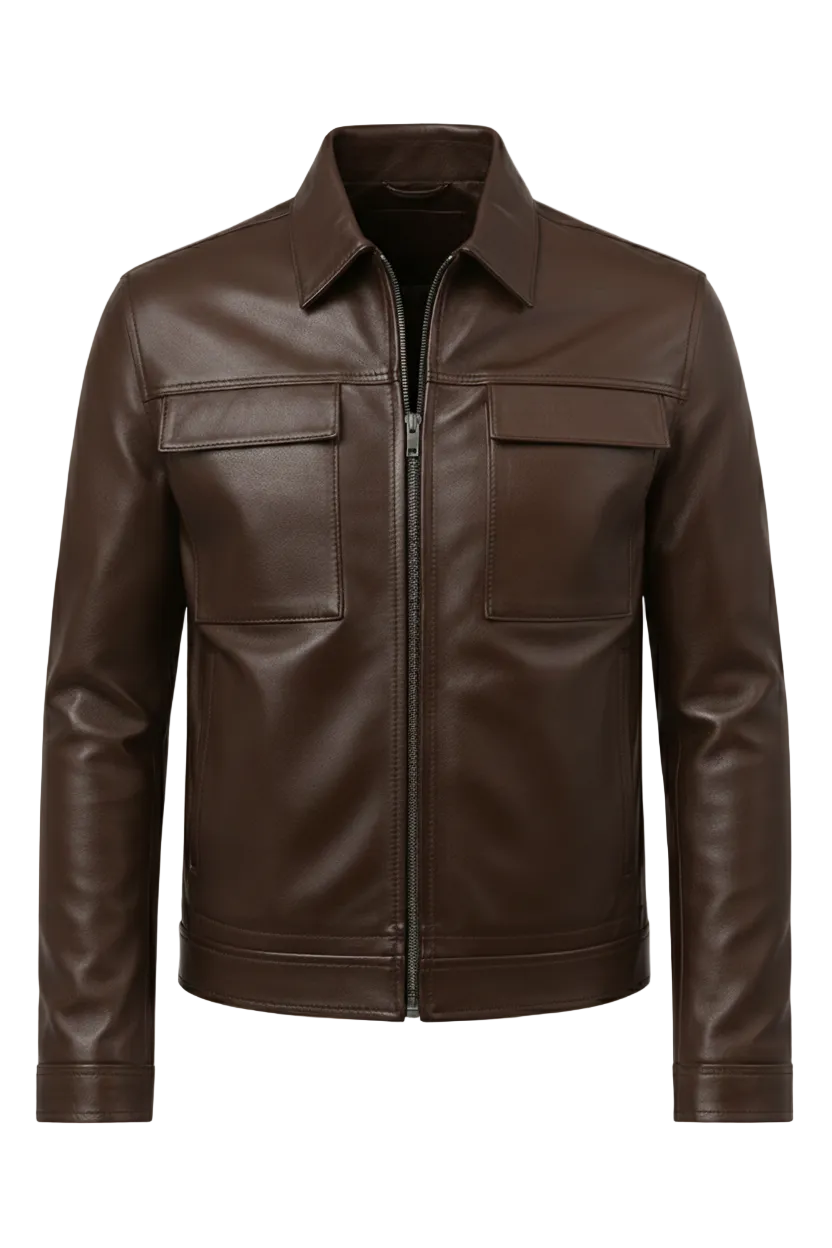 MRKSHI CASA — Lamb Nappa leather Jacket in Brown, front view
