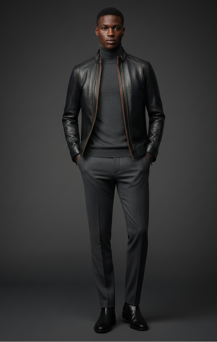 MRKSHI DRAKE — Leather leather Jacket in Black, product view