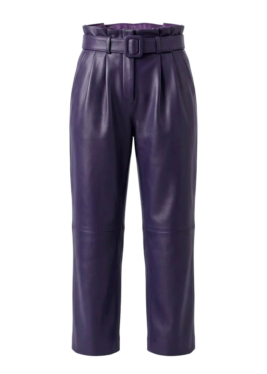 MRKSHI ANKLE — Smooth Leather leather Pants in Purple, front view