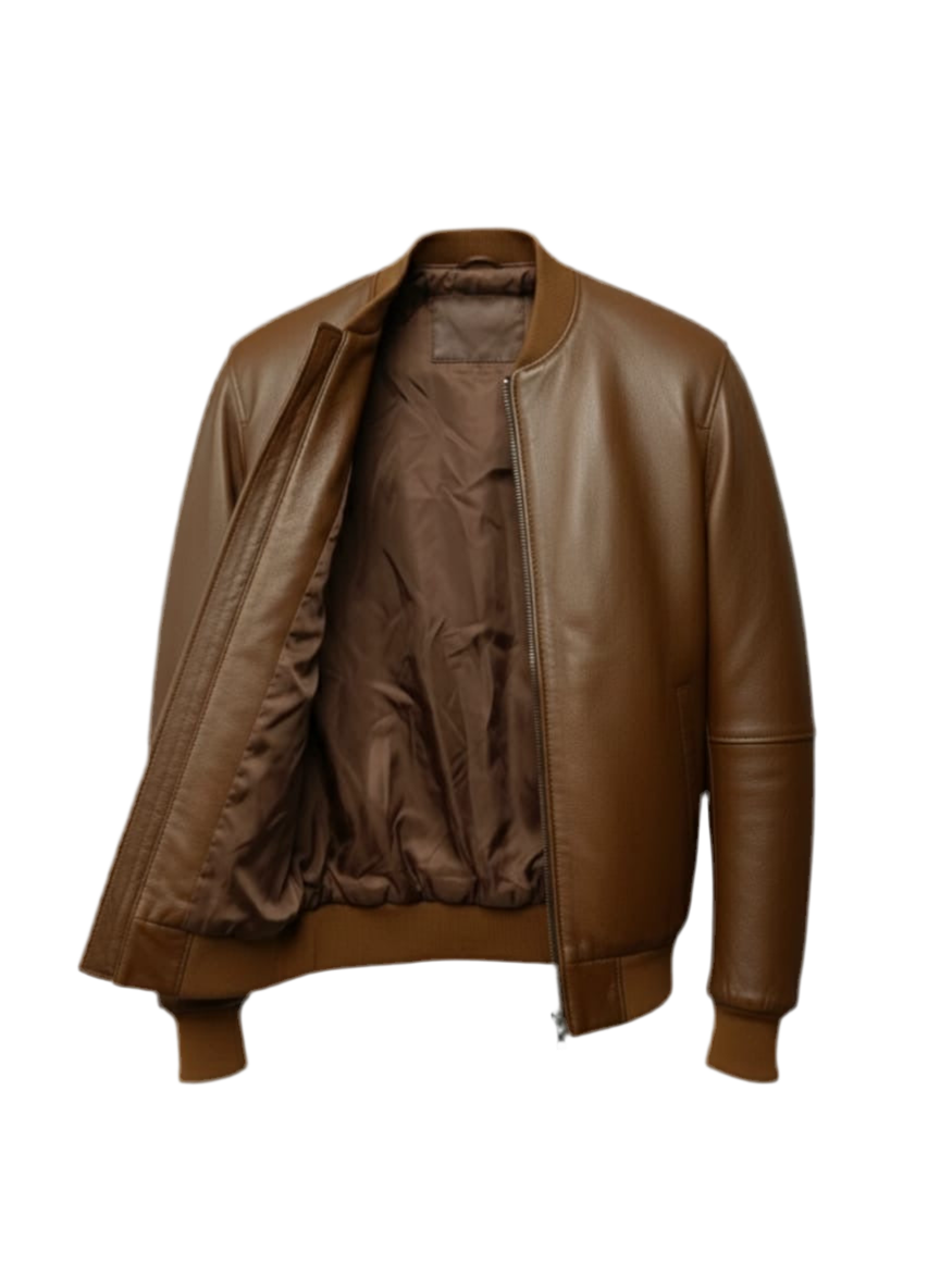 MRKSHI BOMBER — Lamb Nappa leather Jacket in Tobacco, side view