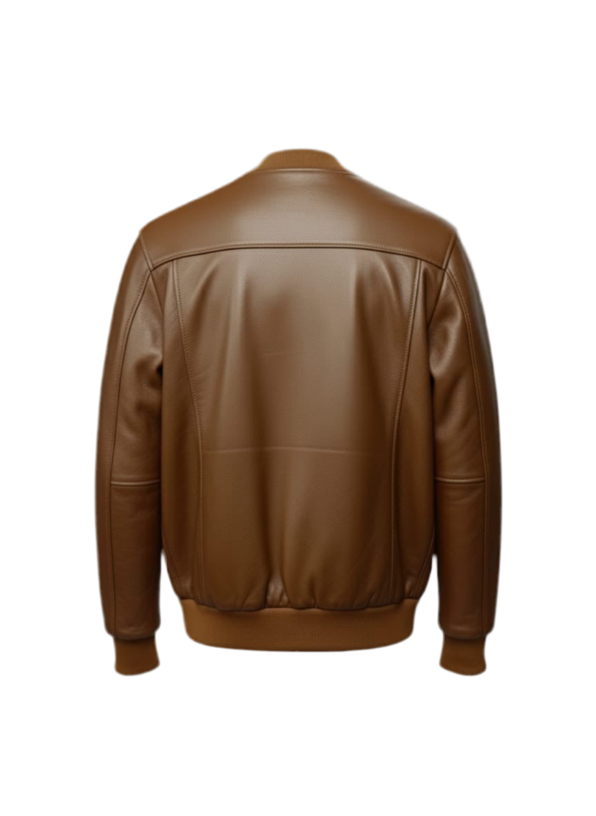 MRKSHI BOMBER — Lamb Nappa leather Jacket in Tobacco, back view