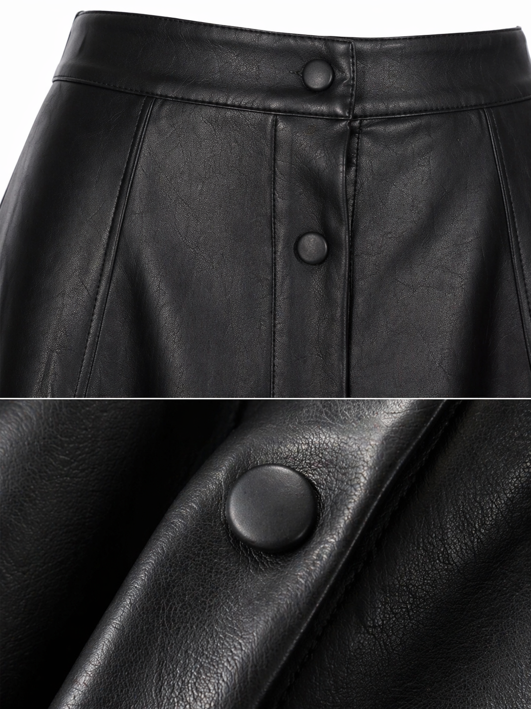MRKSHI ALINE — Smooth Leather leather Skirt in Black, leather detail
