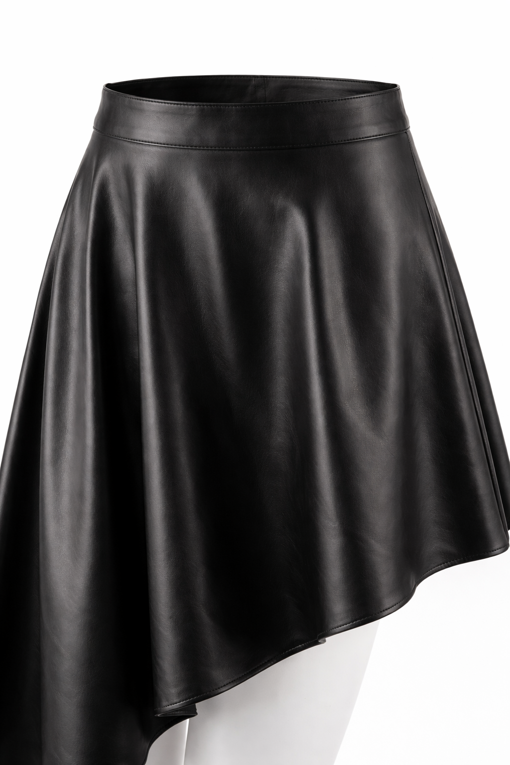 MRKSHI ASYM — Leather leather Skirt in Black, three quarter view