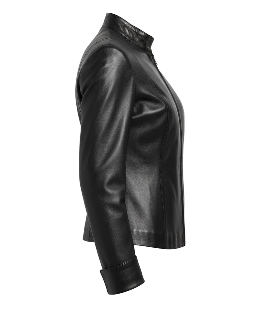 MRKSHI BUGATTI — Lamb Nappa leather Jacket in Black, three quarter view