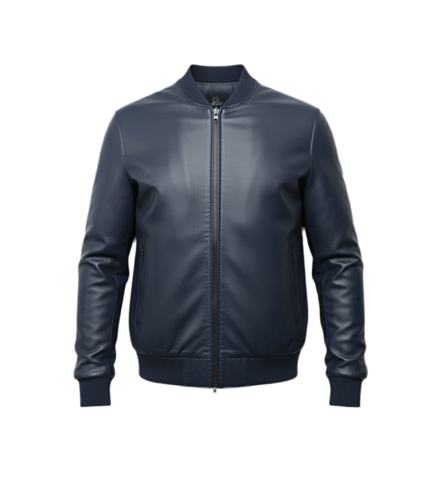 MRKSHI BOMBER — Lamb Nappa leather Jacket in Navy, front view