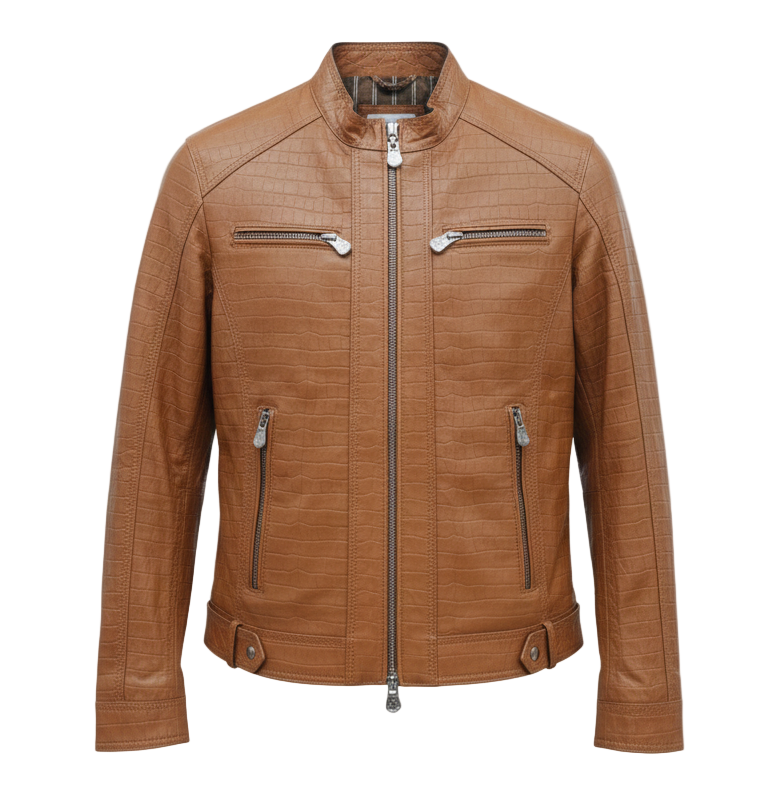 MRKSHI ANTONY — Lamb Nappa leather Jacket in Camel, front view