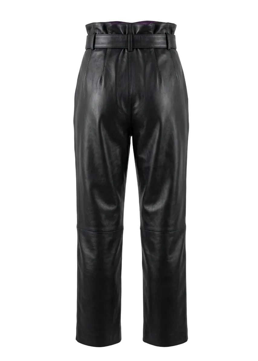 MRKSHI ANKLE — Smooth Leather leather Pants in Black, leather detail