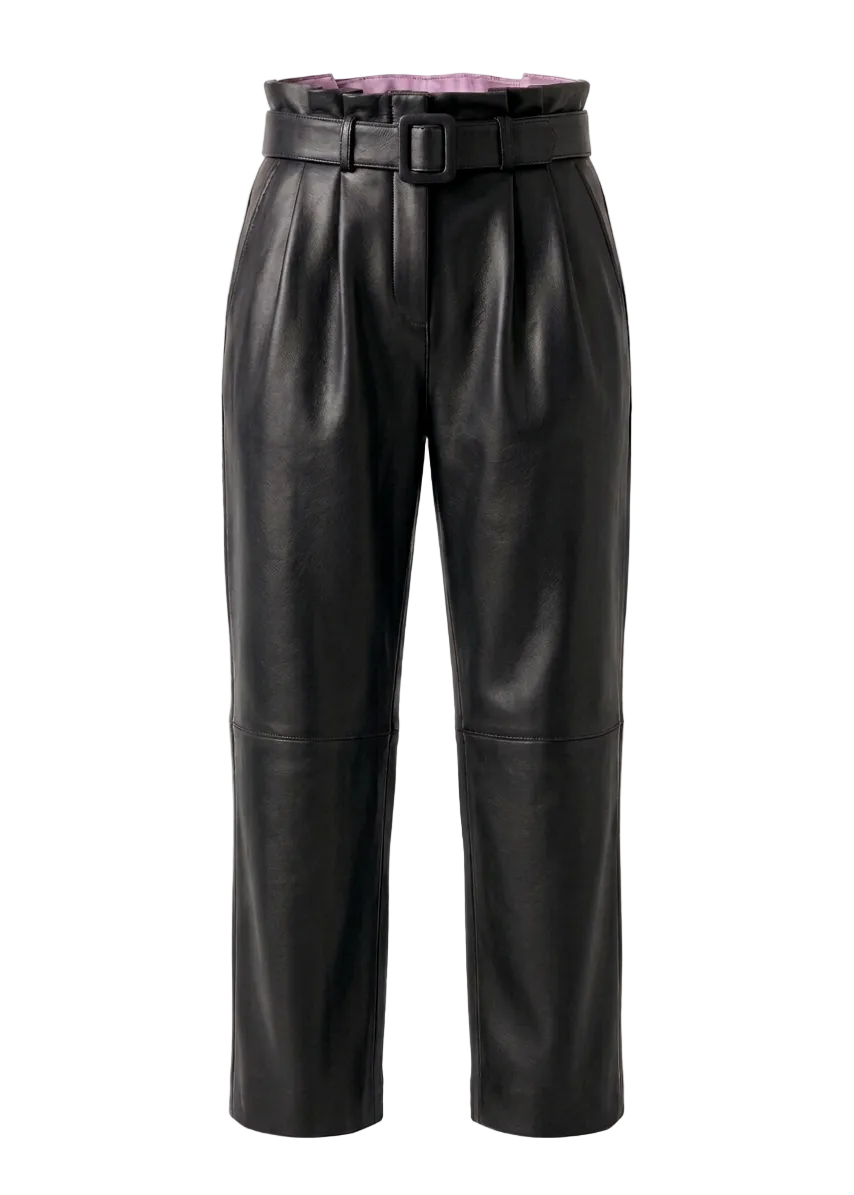 MRKSHI ANKLE — Smooth Leather leather Pants in Black, front view