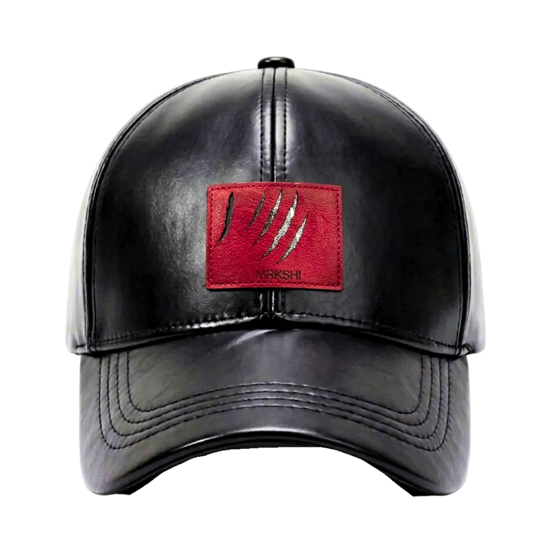 MRKSHI ATLAS CAP — Leather leather Headwear in Black, front view
