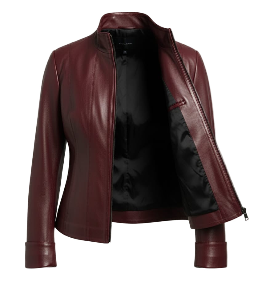 MRKSHI BUGATTI — Lamb Nappa leather Jacket in Burgundy, leather detail