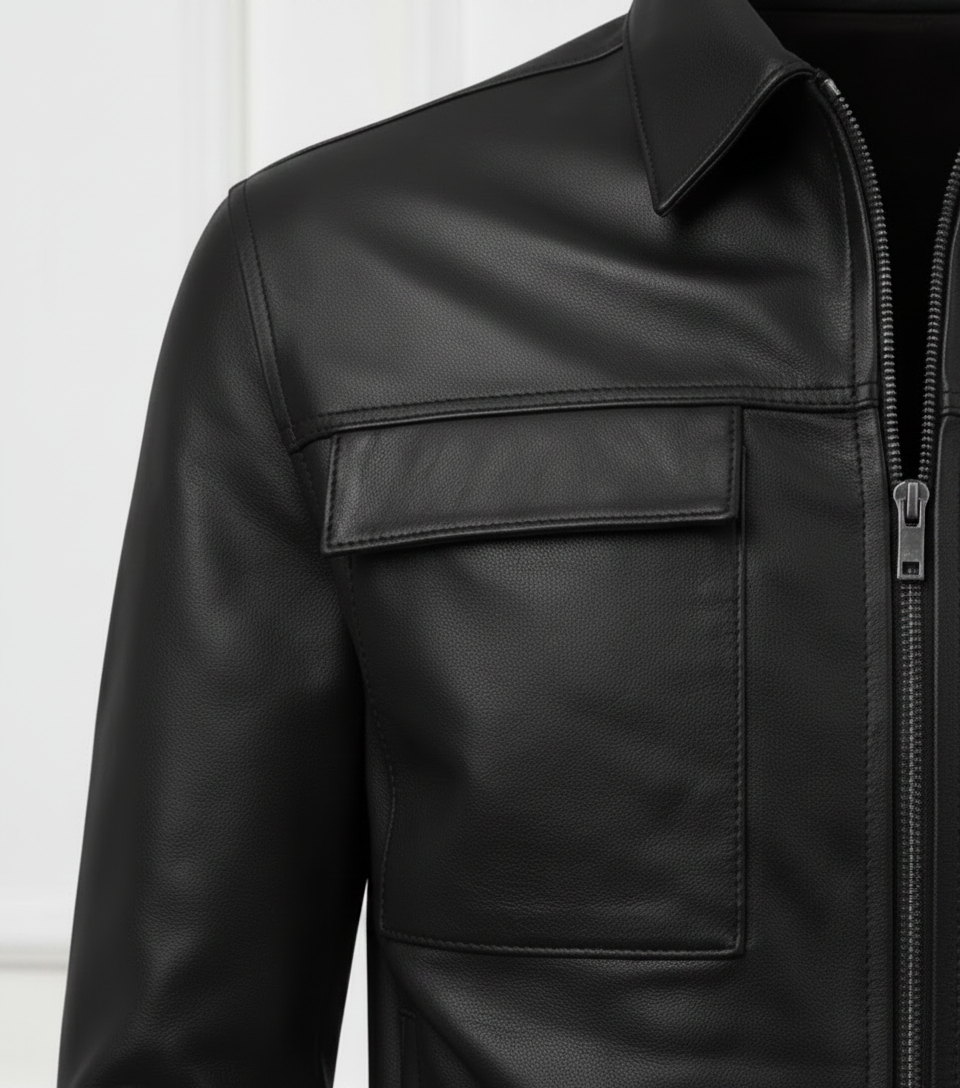 MRKSHI CASA — Lamb Nappa leather Jacket in Black, leather detail