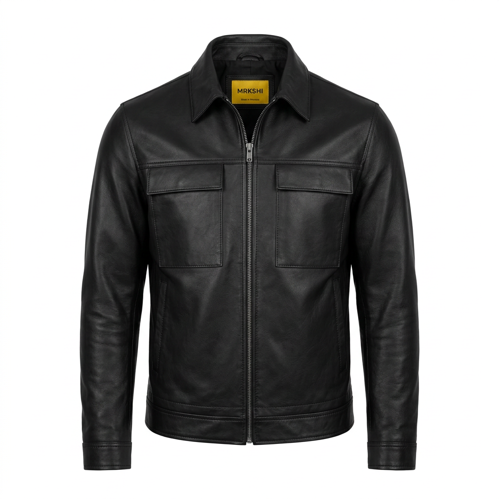 MRKSHI CASA — Lamb Nappa leather Jacket in Black, three quarter view