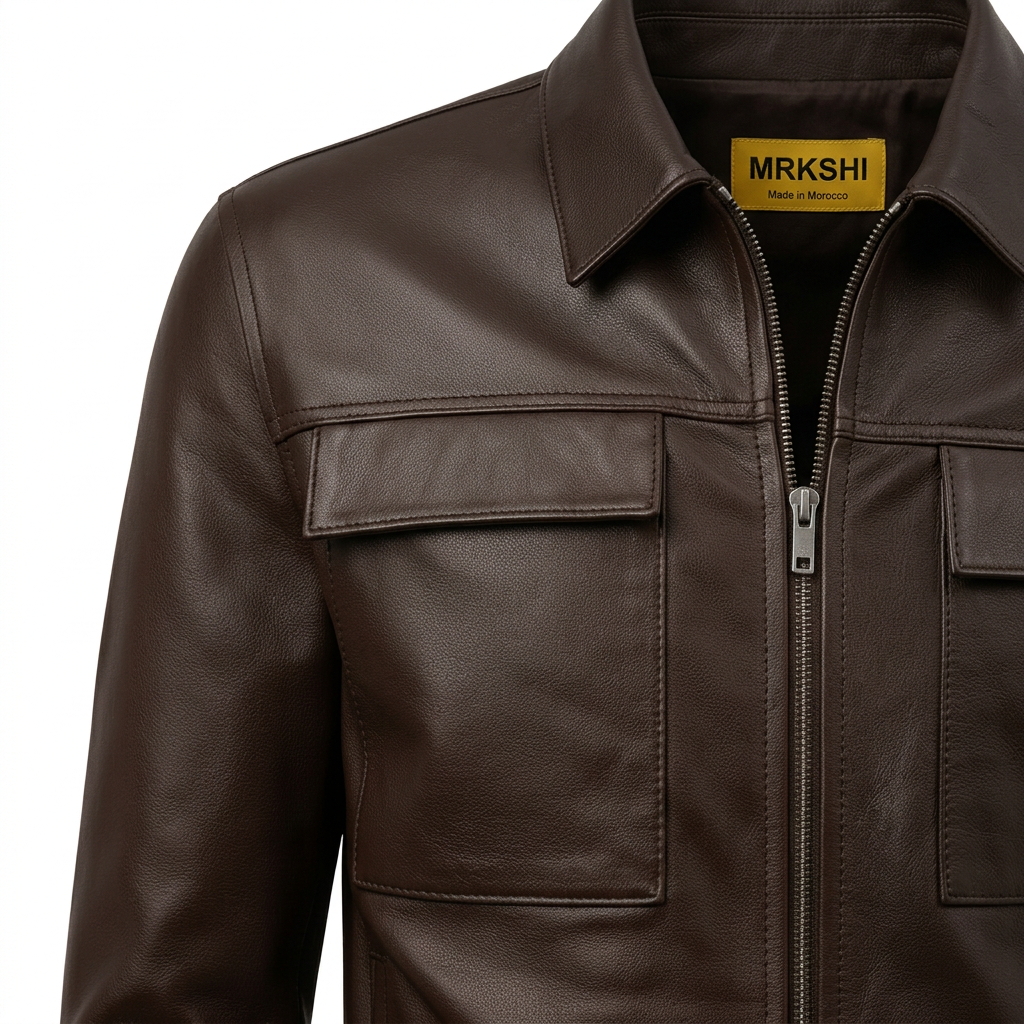 MRKSHI CASA — Lamb Nappa leather Jacket in Brown, leather detail