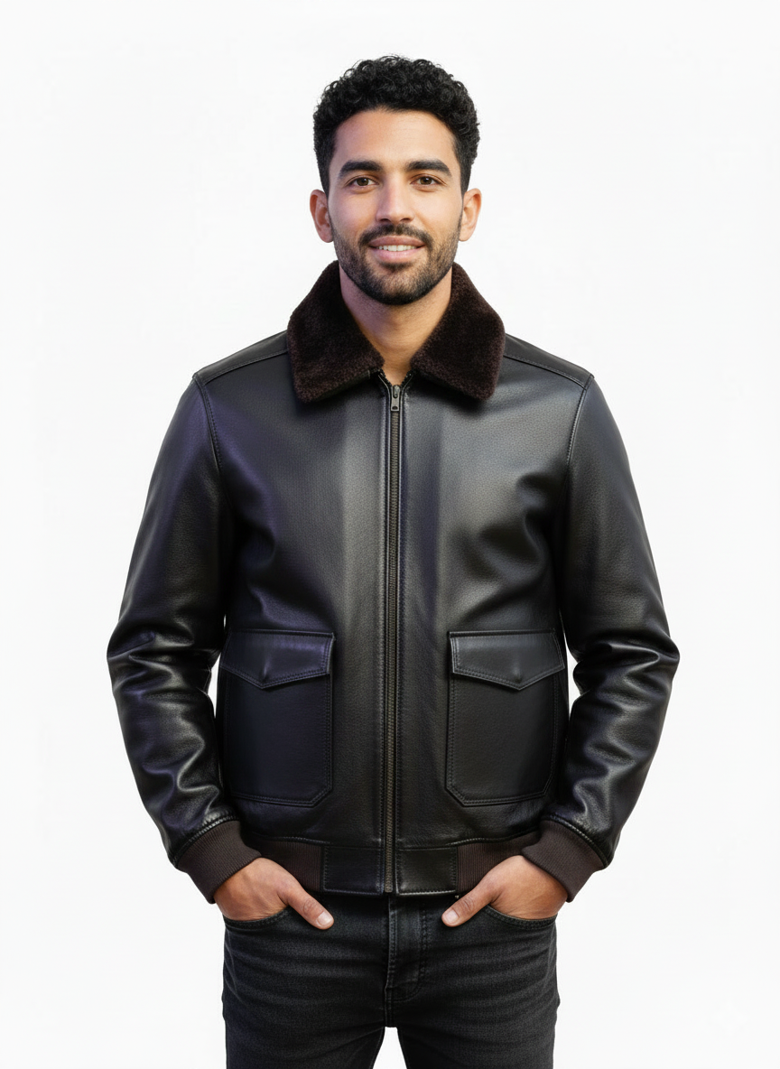 MRKSHI AIRMARE — Lamb leather Jacket in Black, leather detail