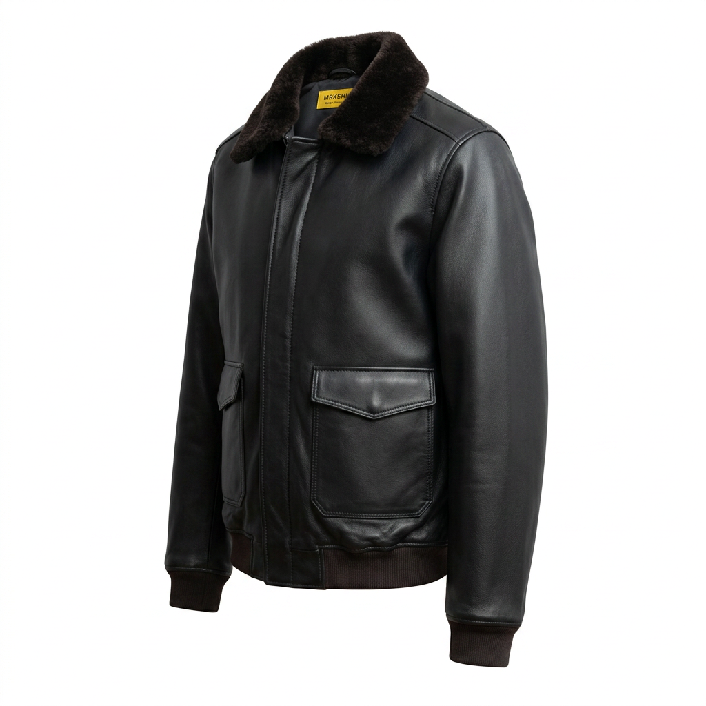 MRKSHI AIRMARE — Lamb leather Jacket in Black, three quarter view