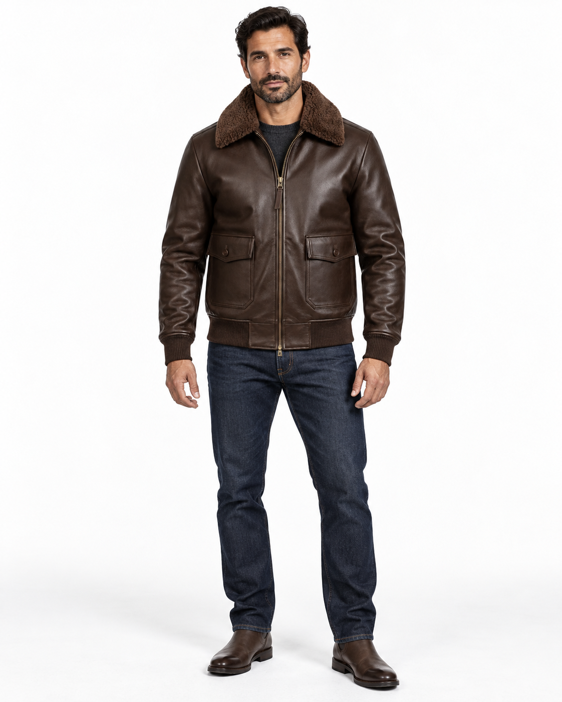 MRKSHI AIRMARE — Lamb Nappa leather Jacket in Brown, leather detail