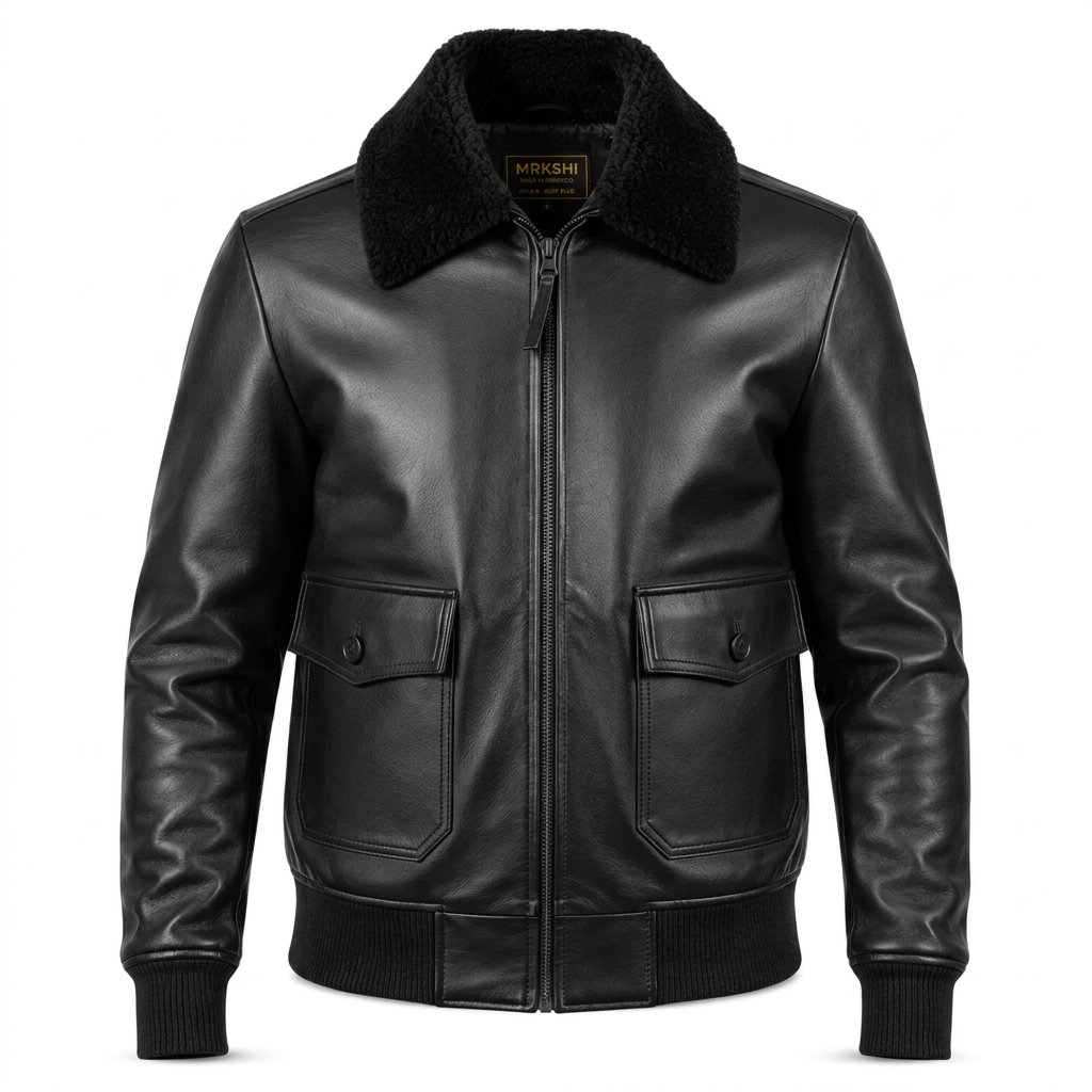 MRKSHI AIRMARE — Lamb leather Jacket in Black, front view