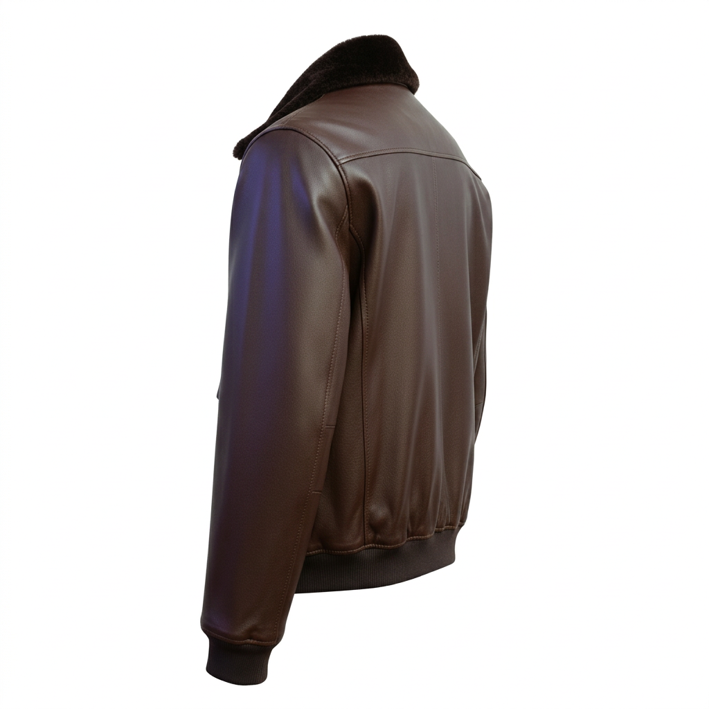 MRKSHI AIRMARE — Leather leather Jacket in Dark Chocolate, side view