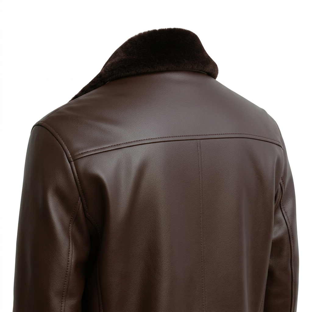 MRKSHI AIRMARE — Leather leather Jacket in Dark Chocolate, three quarter view
