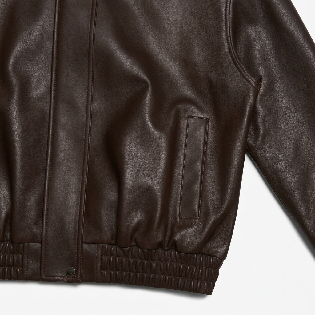 MRKSHI CASABLANCA — Lamb Nappa leather Jacket in Dark Chocolate, leather detail