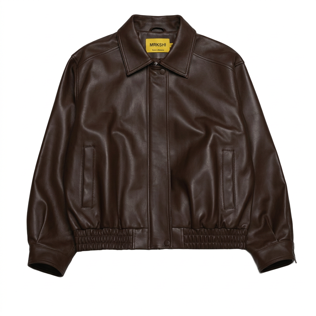 MRKSHI CASABLANCA — Lamb Nappa leather Jacket in Dark Chocolate, front view