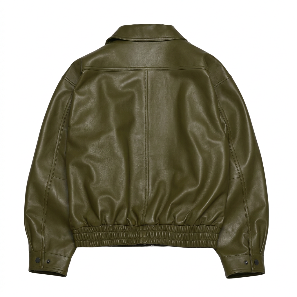 MRKSHI CASABLANCA — Lamb Nappa leather Jacket in Olive, back view