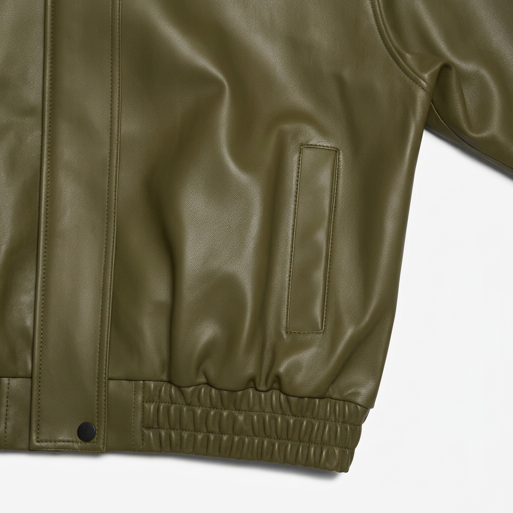 MRKSHI CASABLANCA — Lamb Nappa leather Jacket in Olive, leather detail