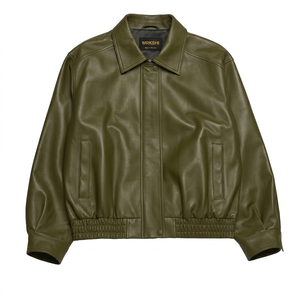 MRKSHI CASABLANCA — Lamb Nappa leather Jacket in Olive, front view