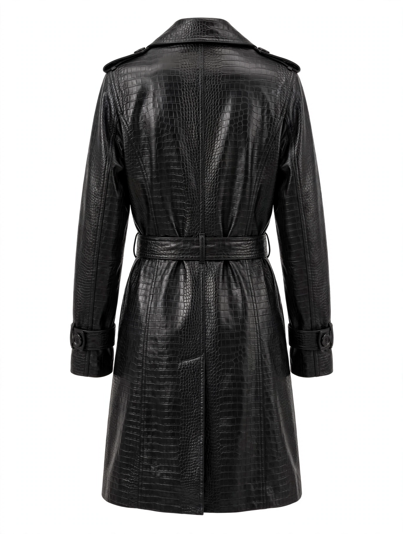 MRKSHI CROSSA — Smooth Leather leather Coat in Black, back view
