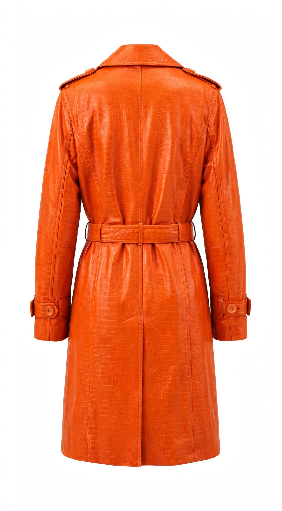 MRKSHI CROSSA — Smooth Leather leather Coat in Orange, back view